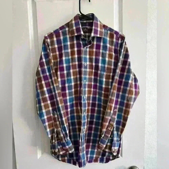 Peter Millar Button Down Shirt- purple checkered size Small 100% cotton - Picture 1 of 11